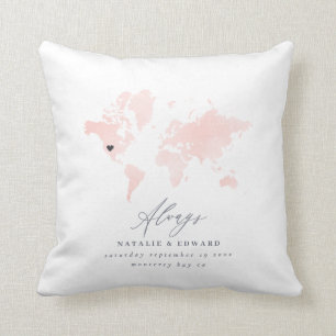 Cojín Decorativo boda de mapas del mundo rosa de Rubor o regalo de 