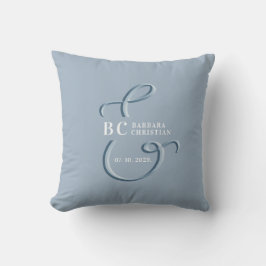 Cojín Decorativo Boda de Monograma Azul Polvoriento