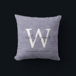 Cojín Decorativo Boda de Monograma Blanco de Línea Azul Keepsake<br><div class="desc">Elegante almohada de efecto de lino trenzado azul con el texto en moda gris oscuro caligrafía de escritura manuscrita. Simplemente agregue sus nombres, monograma y fecha de boda. Un gran regalo para una pareja recién casada. Diseñado exclusivamente para usted por Happy Dolphin Studio. Si necesita ayuda o productos coincidentes, por...</div>