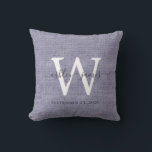 Cojín Decorativo Boda de Monograma Blanco de Línea Azul Keepsake<br><div class="desc">Elegante almohada de efecto de lino trenzado azul con el texto en moda gris oscuro caligrafía de escritura manuscrita. Simplemente agregue sus nombres, monograma y fecha de boda. Un gran regalo para una pareja recién casada. Diseñado exclusivamente para usted por Happy Dolphin Studio. Si necesita ayuda o productos coincidentes, por...</div>