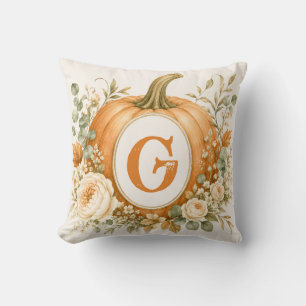 Cojín Decorativo Boda de Monograma de Calabaza Personalizada