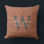 Cojín Decorativo Boda de Monograma TerraCotta Linen Keepsake<br><div class="desc">Mostrador rústico y moderno boda mantener la almohada de efecto trenzado de terracota con su texto en moda blanca caligrafía manuscrita de escritura y su monograma en tipografía elegante de color negro. Simplemente agregue sus nombres, monograma y fecha de boda. Un gran regalo para una pareja recién casada. Diseñado exclusivamente...</div>