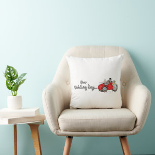 Cojín Decorativo Boda de moto y sidecar de novios