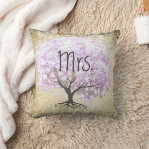 Cojín Decorativo Boda de pájaro vintage de árbol de lavanda de hoja