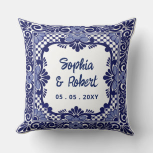 Cojín Decorativo Boda de Talavera Azul Mexicana