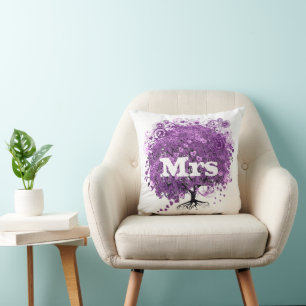Cojín Decorativo Boda del árbol de hoja de corazón púrpura radiante