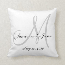 Cojín Decorativo Boda del monograma del blanco gris