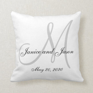 Cojín Decorativo Boda del monograma del blanco gris