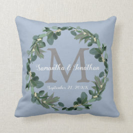Cojín Decorativo Boda del monograma Dusty Blue Eucalyptus Keepsake