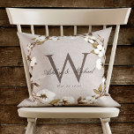 Cojín Decorativo Boda del Monograma Rústico de Algodón Keepsake<br><div class="desc">Boda personalizado. Esta elegante almohada rústica de diseño de lino digital presenta un fondo de textura de lino beige con una hermosa corona de algodón color agua que enmarca el clásico monograma inicial. Los primeros nombres de la pareja se escriben sobre el monograma inicial en un hermoso guión de caligrafía,...</div>