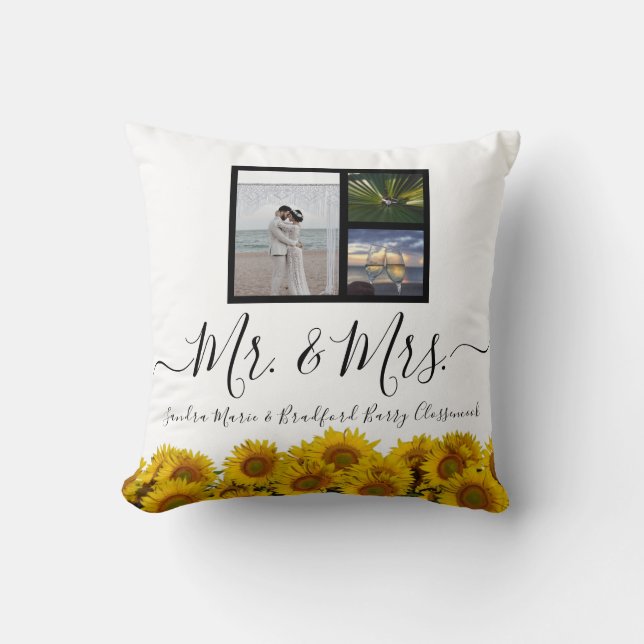 Cojín Decorativo Boda floral Collage de fotos girasol negro (Anverso)