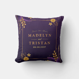 Cojín Decorativo Boda Floral de Estética Purple & Gold