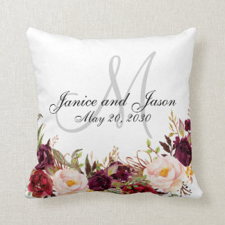 Cojín Decorativo Boda floral del monograma del blanco gris de