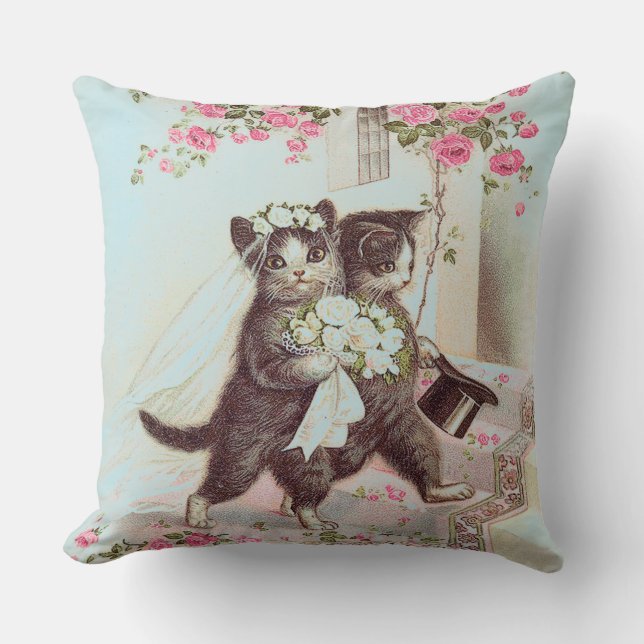 Cojín Decorativo Boda gatos casados en azul (Anverso)