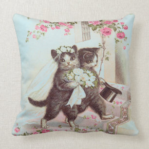 Cojín Decorativo Boda gatos casados en azul