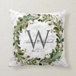 Cojín Decorativo Boda Keepsake del monograma de mármol de la guirna