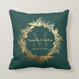 Cojín Decorativo Boda Keepsake del Monograma Verde Esmeralda de mod