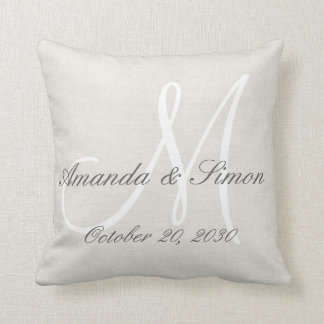 Cojín Decorativo Boda monograma blanco con crema rústica