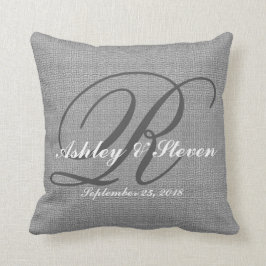 Cojín Decorativo Boda Monograma Gris Rústico Aspecto Rústico