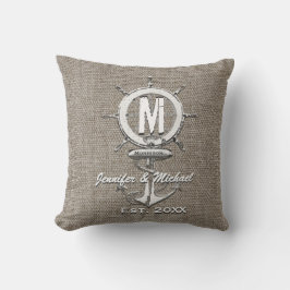 Cojín Decorativo Boda Monograma Rústico Linen Anchor