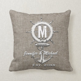 Cojín Decorativo Boda Monograma Rústico Linen Anchor