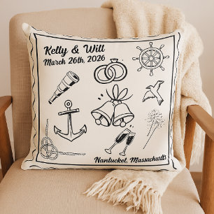 Cojín Decorativo Boda Personalizada en la Playa con Tema Náutico Pe