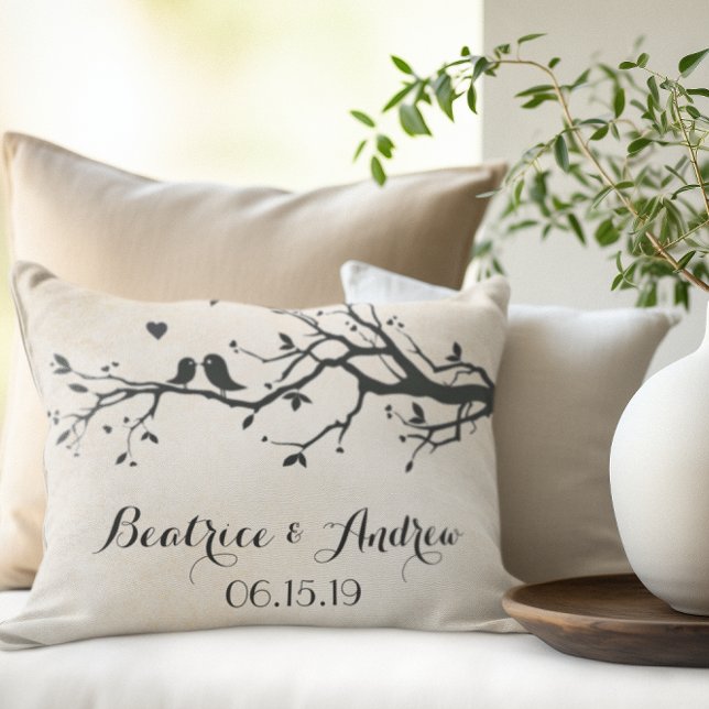 Cojín Decorativo Boda personalizada Fecha aniversario Amarre Aves (Subido por el creador)