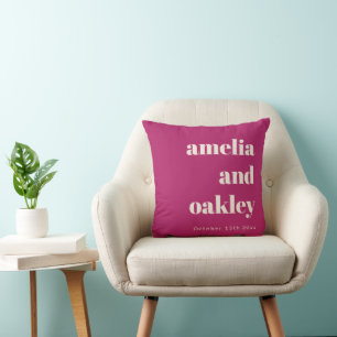 Cojín Decorativo Boda personalizada minimalista negrita morado baya