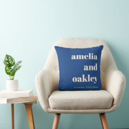 Cojín Decorativo Boda Personalizada Retro Azul Francés Minimalista 