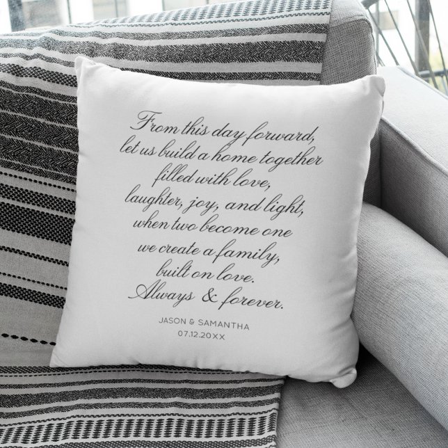 Cojín Decorativo Boda promete caligrafía personalizada para recién  (Wedding Vows Personalized Calligraphy Newlyweds Throw Pillow
)