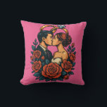 Cojín decorativo Boda romántico<br><div class="desc">Añade un toque romántico a cualquier espacio con esta elegante almohada de tiro con temática de boda. Con un impresionante ilustracion de tipo vectorial 3D de una pareja amorosa, anillos de boda dorados y delicados elementos florales, esta almohada es atractiva emocionalmente y artísticamente audaz. Esta almohada tibia y de alta...</div>