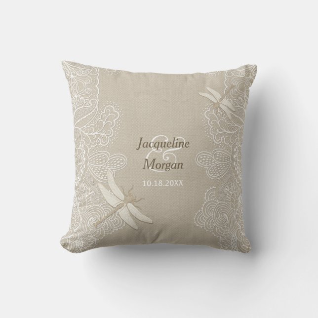 Cojín Decorativo Boda Rústico de Burlap y Lace Pillow - Personaliza (Anverso)