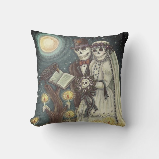 COJÍN DECORATIVO BODA SKELETON Cementerio gótico (Anverso)