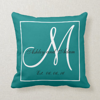 Cojín Decorativo Boda Verde azulado Monograma blanco Mantener almoh