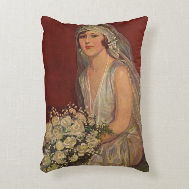 Cojín Decorativo Boda Vintage, Novia Victoriana Retrato Nupcial (Frente (Vertical))