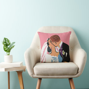 Cojín Decorativo Boda Vintage, recién casados besándose