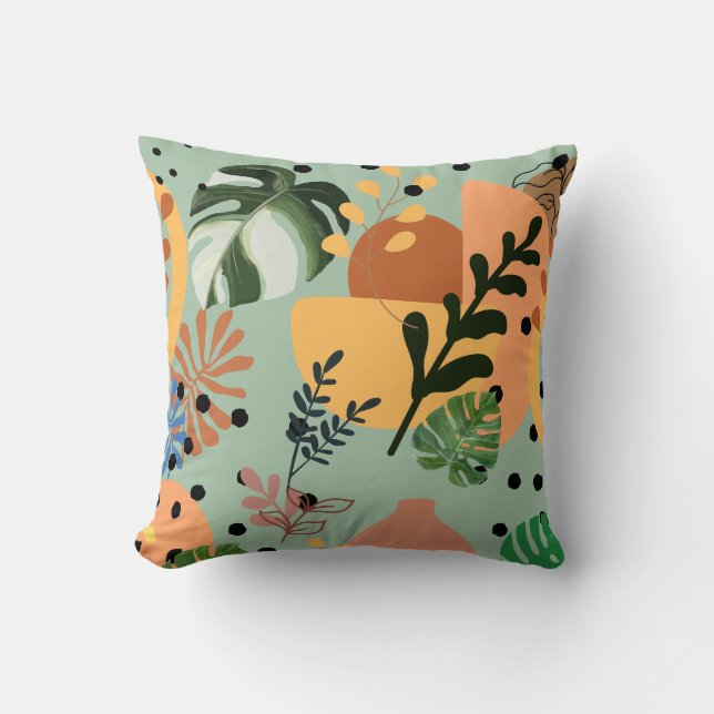 Cojín Decorativo boho abstract tropical pattern-minimal leaf design (Anverso)