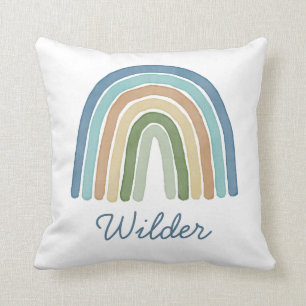 Cojín Decorativo Boho acuarela Arcoiris nombre moderno azul
