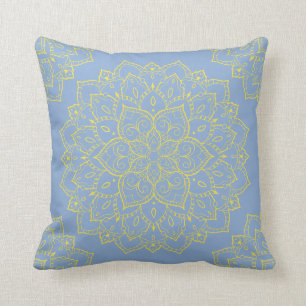 Cojín Decorativo Boho amarillo y azul Mandala Pillow