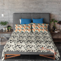 Boho artístico naranja hojas negras azules