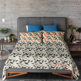Cojín Decorativo Boho artístico naranja hojas negras azules