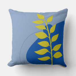 Cojín Decorativo Boho Azul y hojas amarillas Retro Moderno 