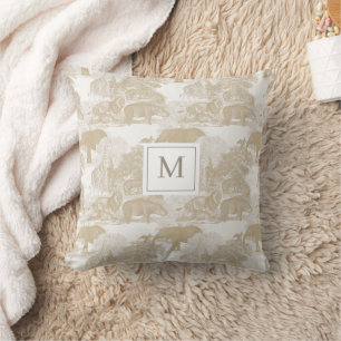 Cojín Decorativo Boho Beige Animales Chinoiserie Niño Monograma