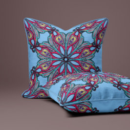 Cojín Decorativo Boho Bloom en Azul Cielo