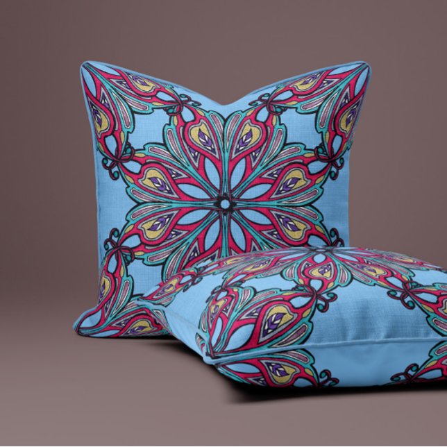 Cojín Decorativo Boho Bloom en Azul Cielo (Subido por el creador)