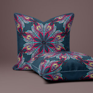 Cojín Decorativo Boho Bloom en Azul Marino Profundo