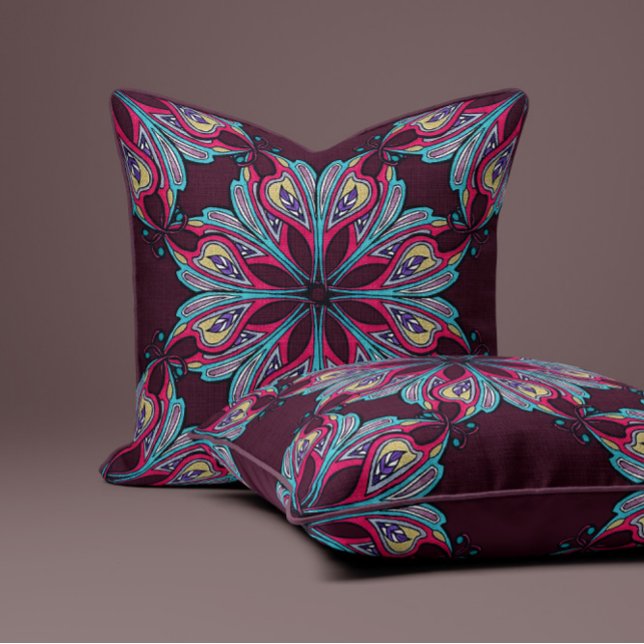 Cojín Decorativo Boho Bloom en Burdeos (Subido por el creador)