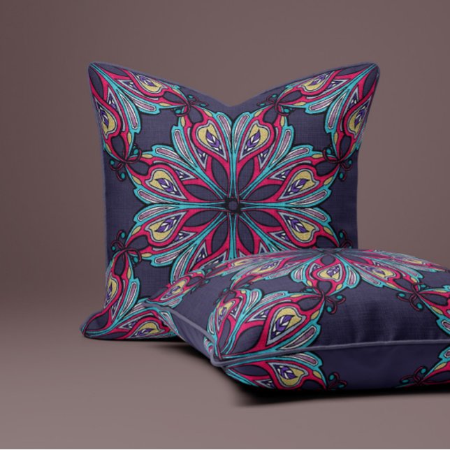 Cojín Decorativo Boho Bloom en Índigo Azul (Subido por el creador)