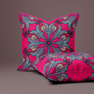 Cojín Decorativo Boho Bloom en Rosa Caliente