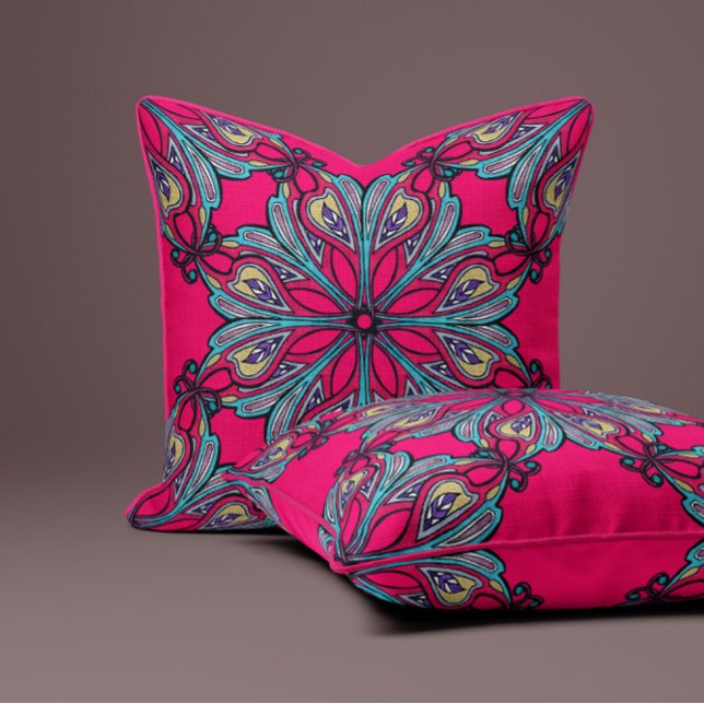 Cojín Decorativo Boho Bloom en Rosa Caliente (Subido por el creador)